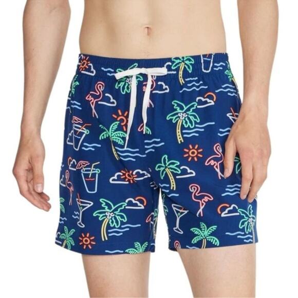 Chubbies The Neon Lights Classic 7" Swim Trunk Palm Tree Flamingo Blue Small - Picture 1 of 6